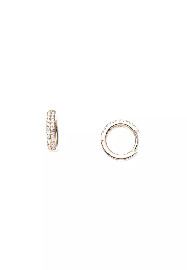 Grossé Tresor Silver: 925 silver, rose gold plating, CZ stone hoop pierced earrings GS60492