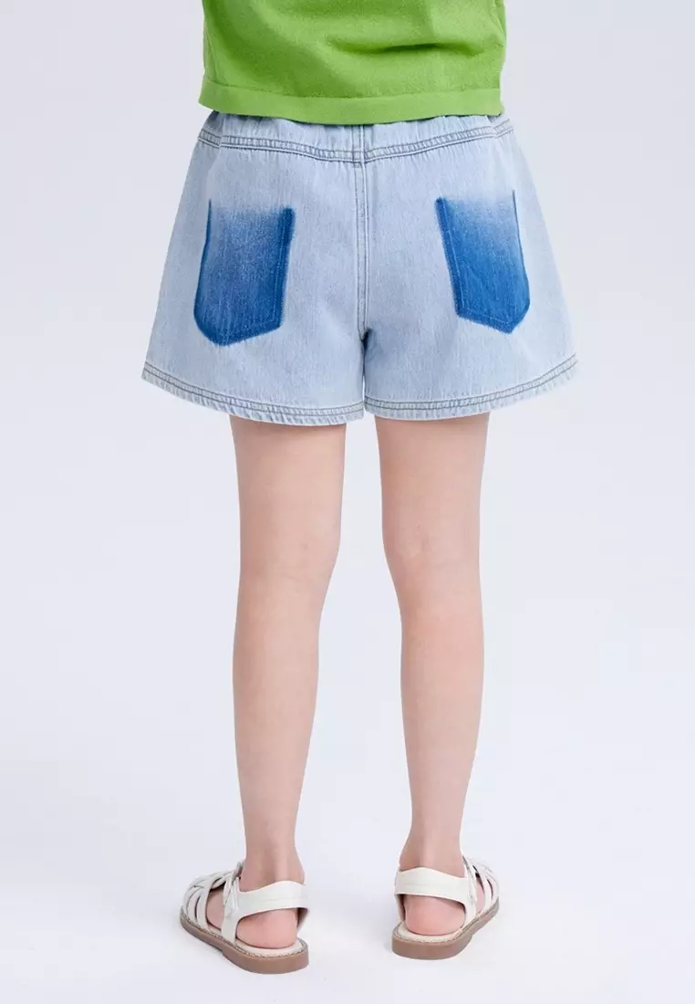 Two-Colour Pocket Geometric Embroidered Logo Denim Shorts