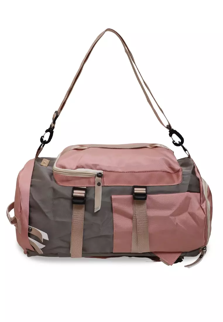 Jovin Travel Backpack Unisex with Long Strap Large Space Tas Travel Kombinasi Warna Material Nylon ORIGINAL - Pink