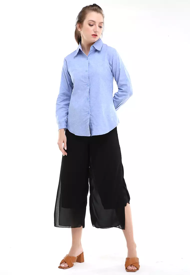 Jeanly Kemeja Lengan Panjang Motif Solid Atasan Wanita Regular Fit - Lilac