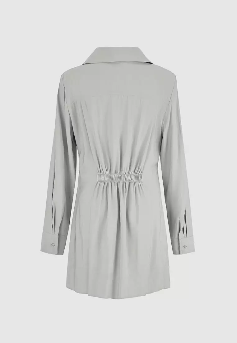 UR秋季新款女装通勤高智感抽褶打揽收腰连衣裙UWG740197