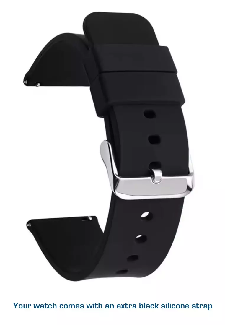 Zalora Exclusive : Smart but Elegant - Unisex Smartwatch iOS/Android with 2 Easy to Exchange Silicon Straps (Black Silicone / Leather Strap)