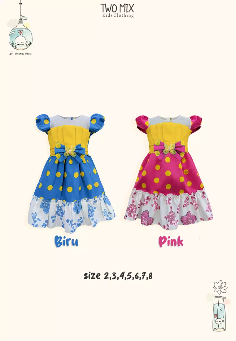 Two Mix - Baju Dress Anak Perempuan Satin Lucu Y886 Biru