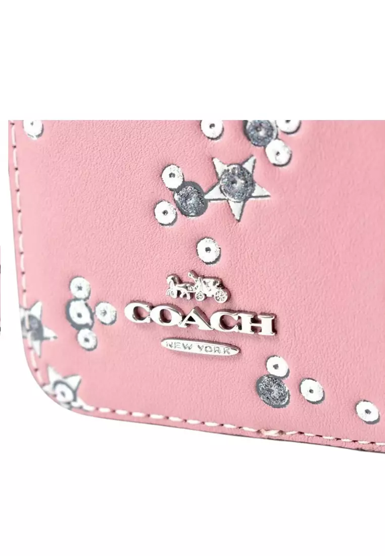 Zip Card Case With Star Print - Dusty Pink/Multi