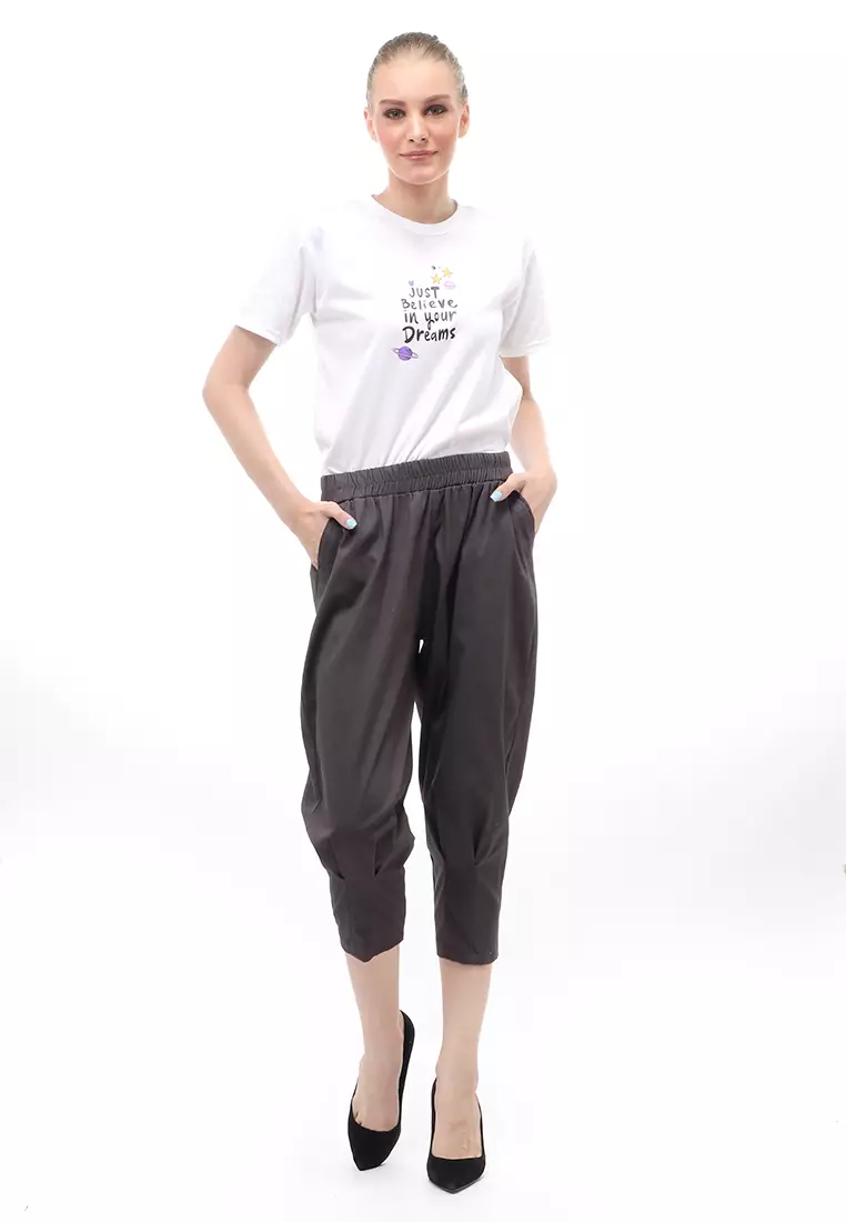 Lark Celana Panjang Bawahan Wanita Motif Solid Regular Fit - Dark Grey