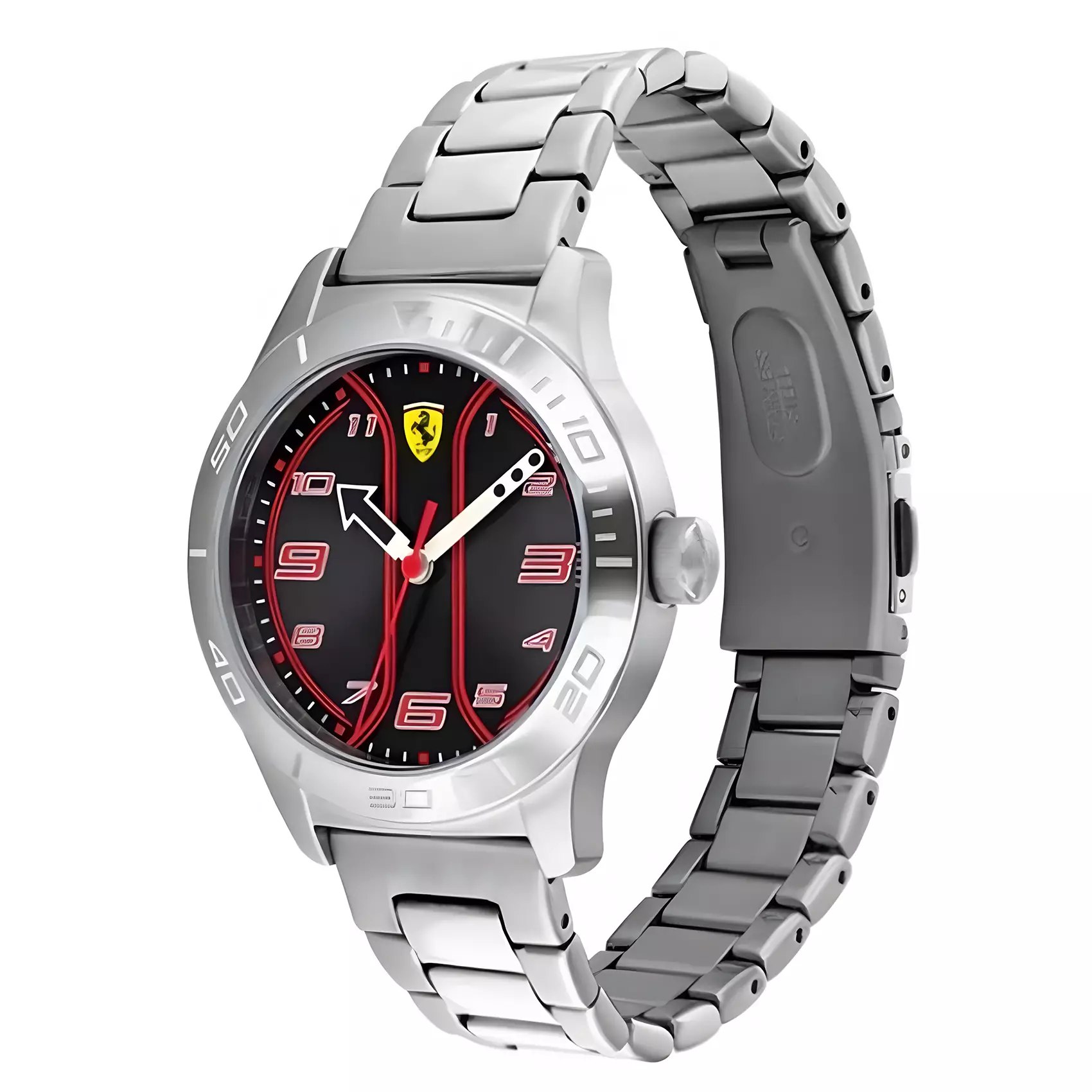 Ferrari - Jam Tangan Quartz Analog Anak Pria - Black Round Dial Kid's Watch - All Stainless Steel - 0810025