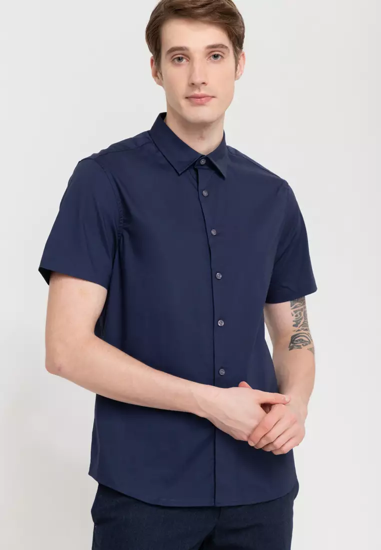 Woven Short Sleeves Casual Poplin Stretch