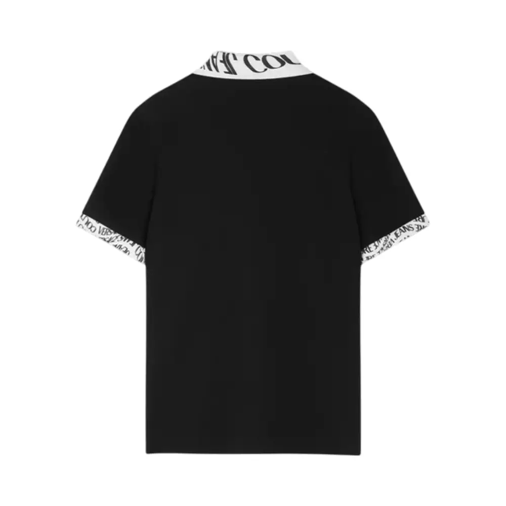Collar Detail Logomania Print Polo Shirt Black