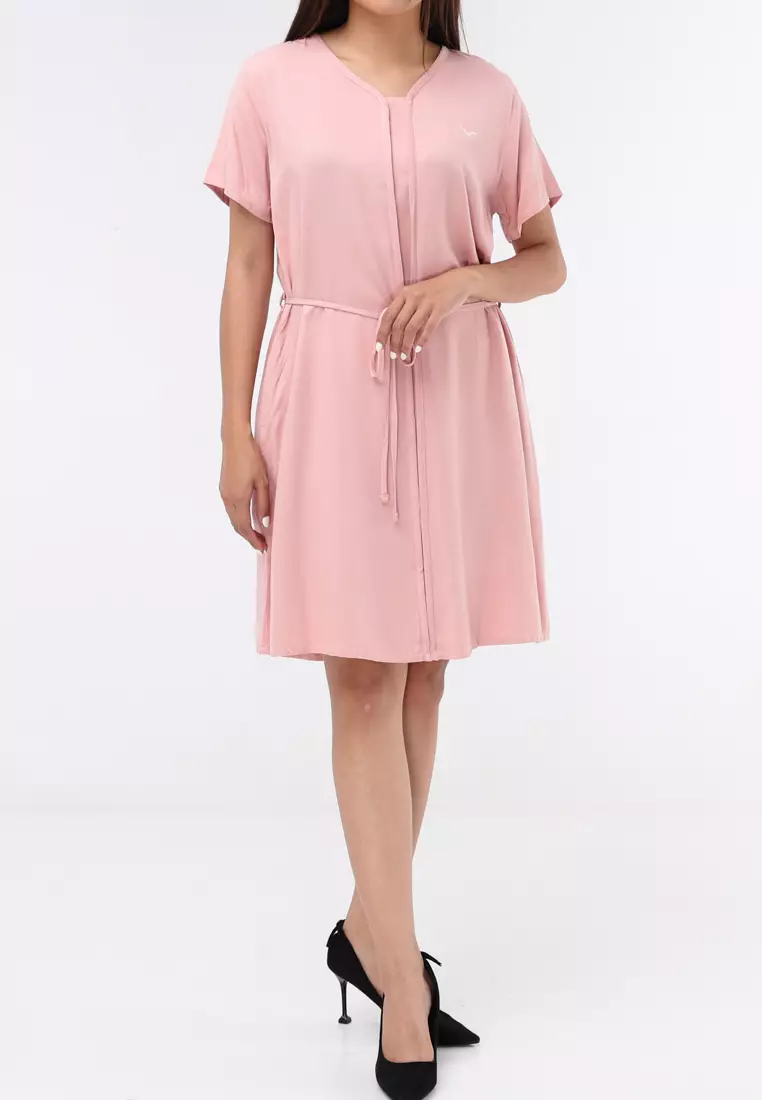Plain Single Bold Twill Short Sleeve Dress