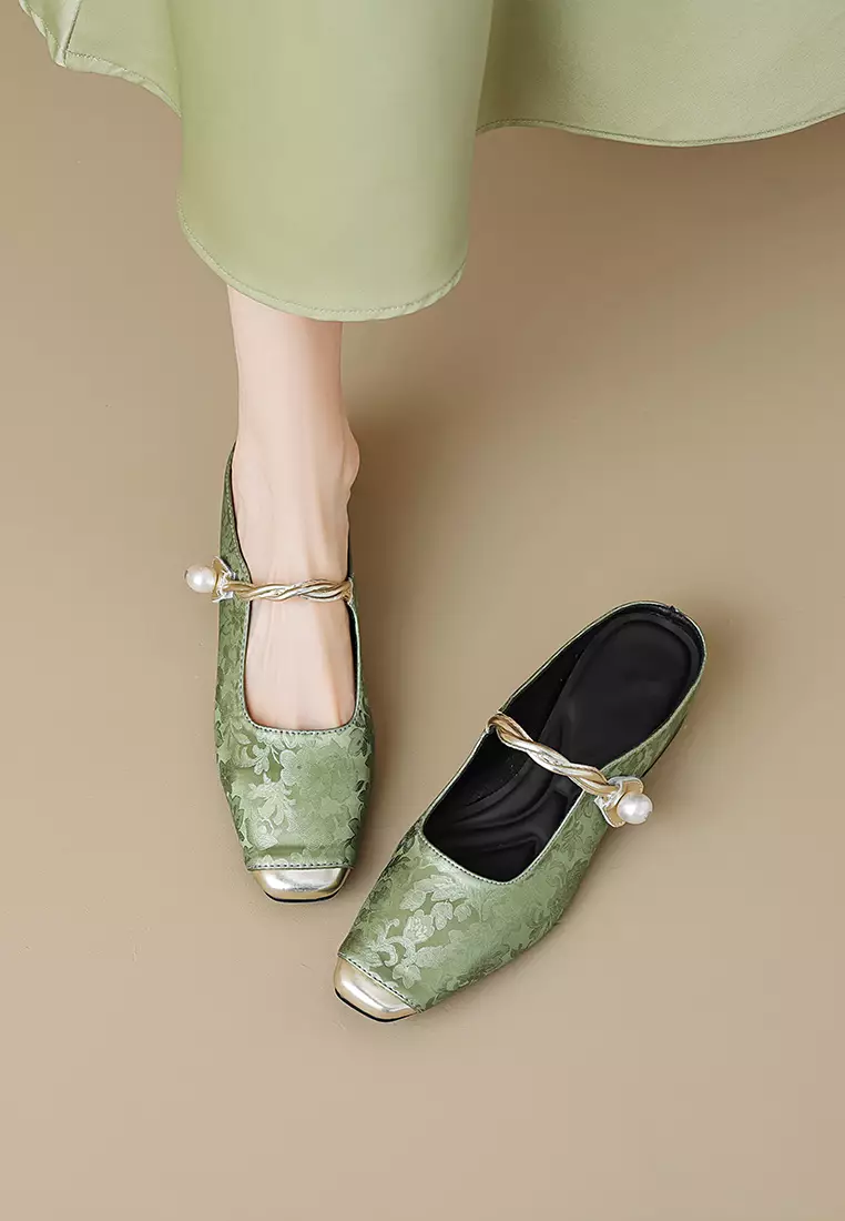 3.5CM Pearl Strap Satin Mules WW958-3
