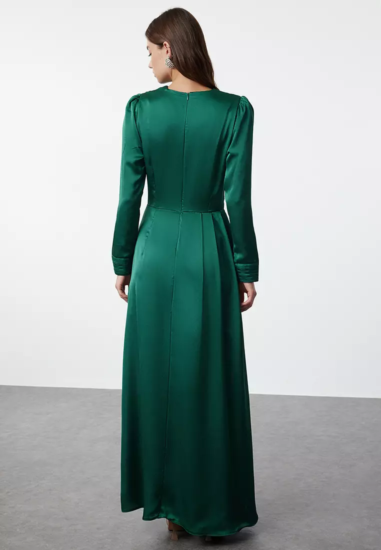 MODEST Gathered Satin Evening Dress