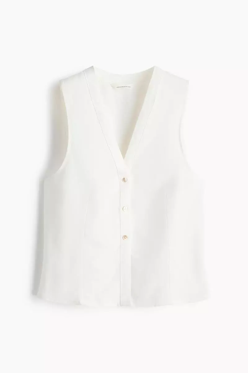 Sleeveless linen-blend shirt