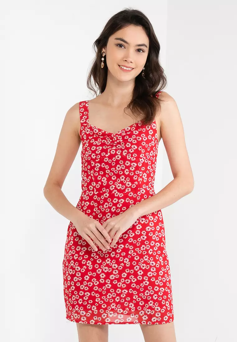 Red floral clearance mini dress