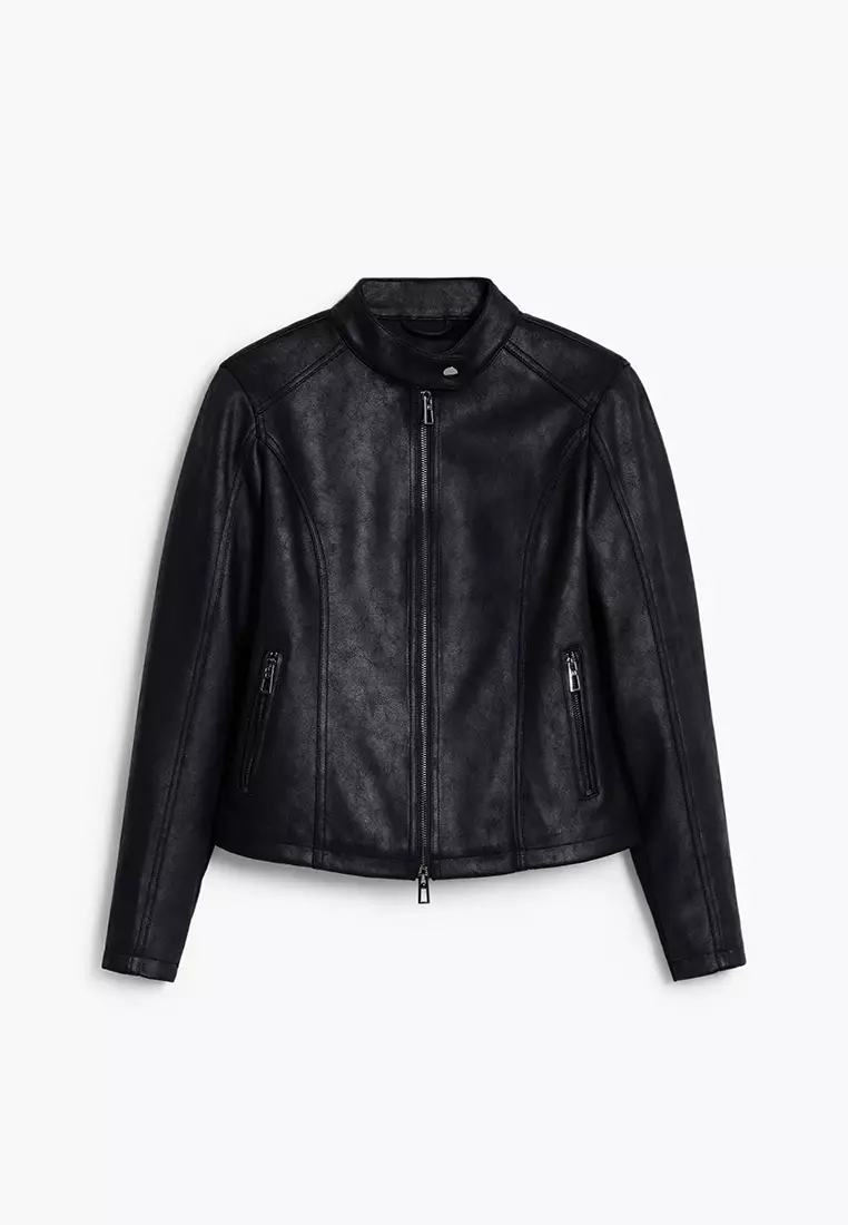 Combined faux leather jacket