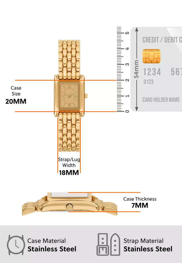 Michael Kors Women's Essex Analog Watch ( MK4997 ) - Quartz, Gold Case, Retangle Dial, 18 MM Gold Stainless Steel Band