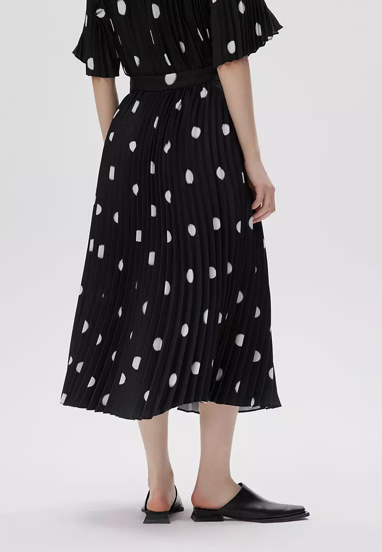 JNBY波點印花半身裙A字長款裙