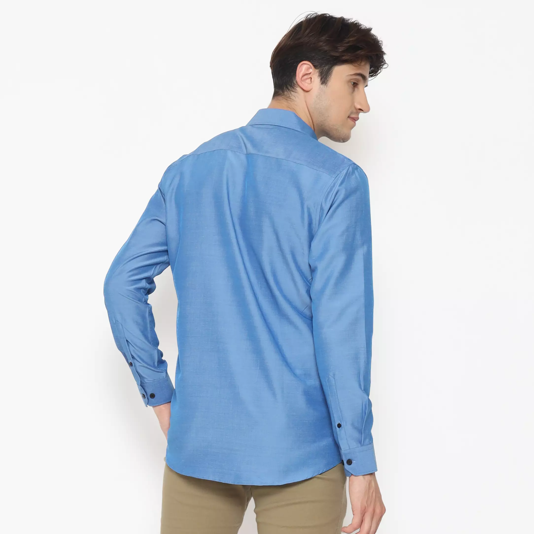 MAGINOT Kemeja Pria Basic Polos Panjang MEDIUM BLUE