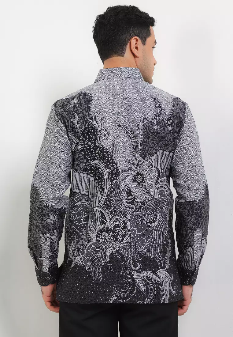 Kemeja Lengan Panjang Pria Reguler Fit Full Furing Rianty Raven Black Katun Satin