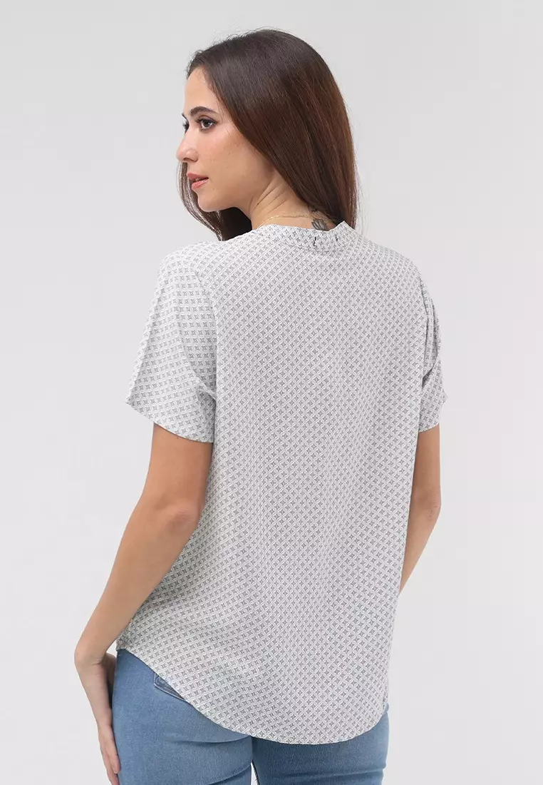 Woven Printed Rayon Short Sleeve Blouse