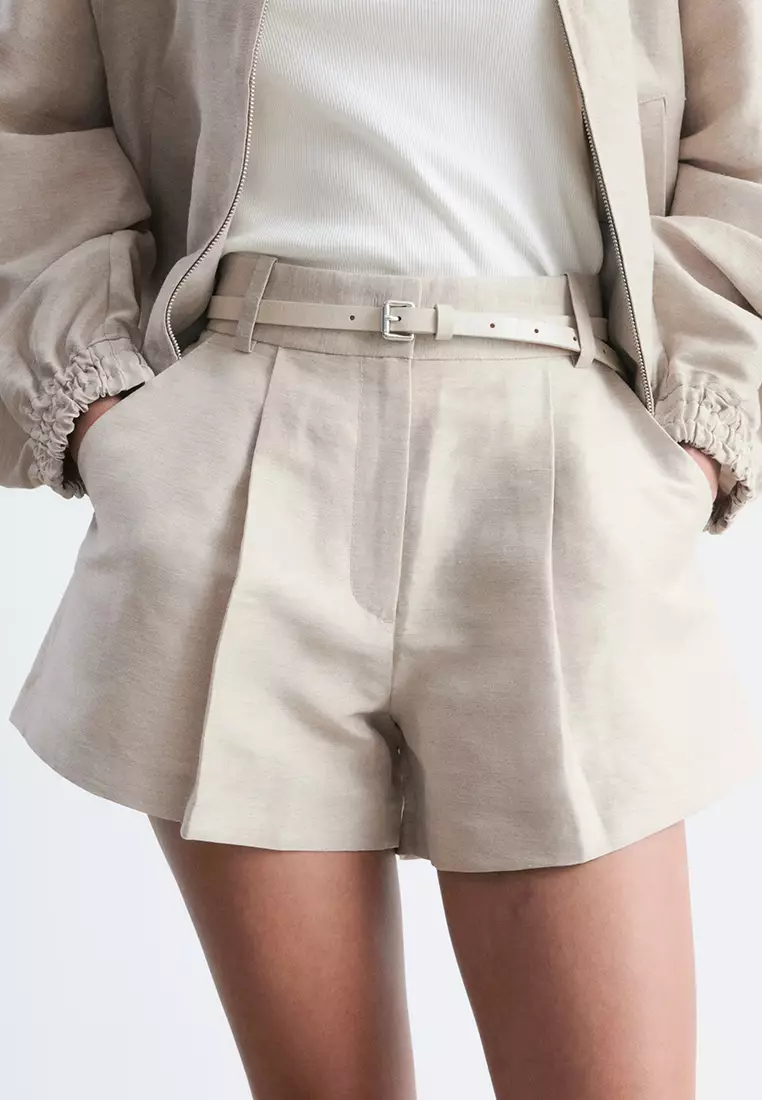 Pleated Linen-Blend Shorts