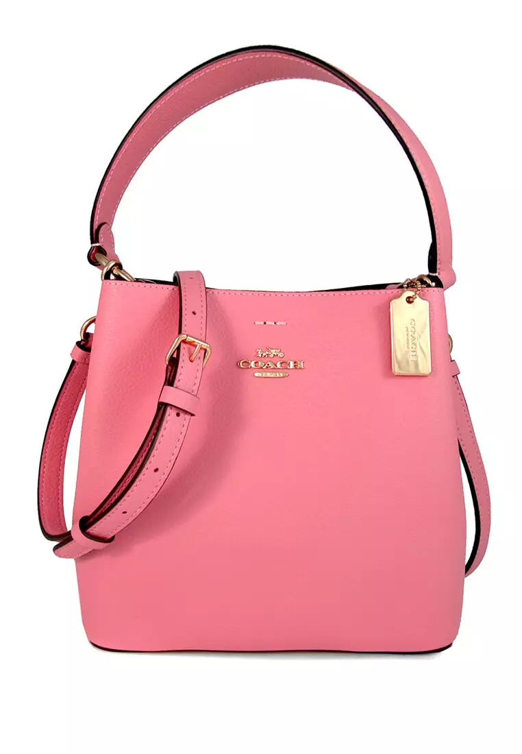 Pink coach bucket discount bag