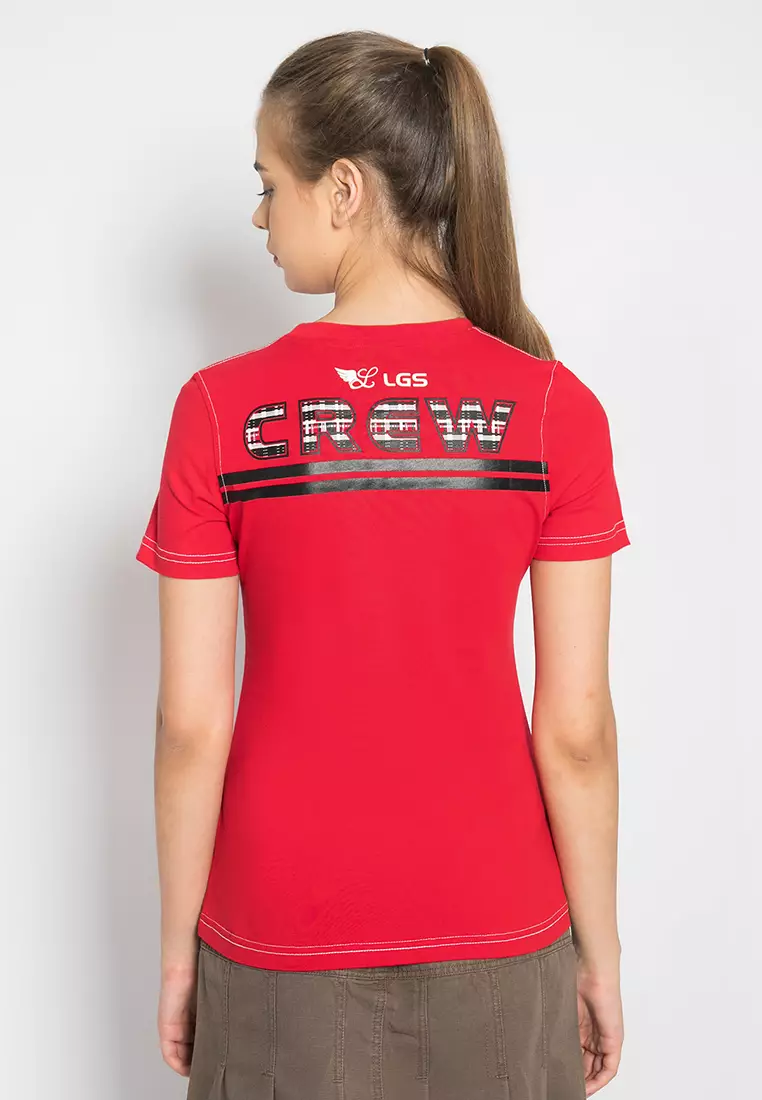 LGS Kaos Casual Wanita Slim Fit Merah Sablon Tulisan LGS Ladies Size