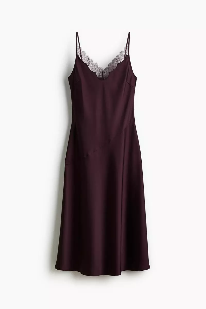 Lace-trimmed satin dress