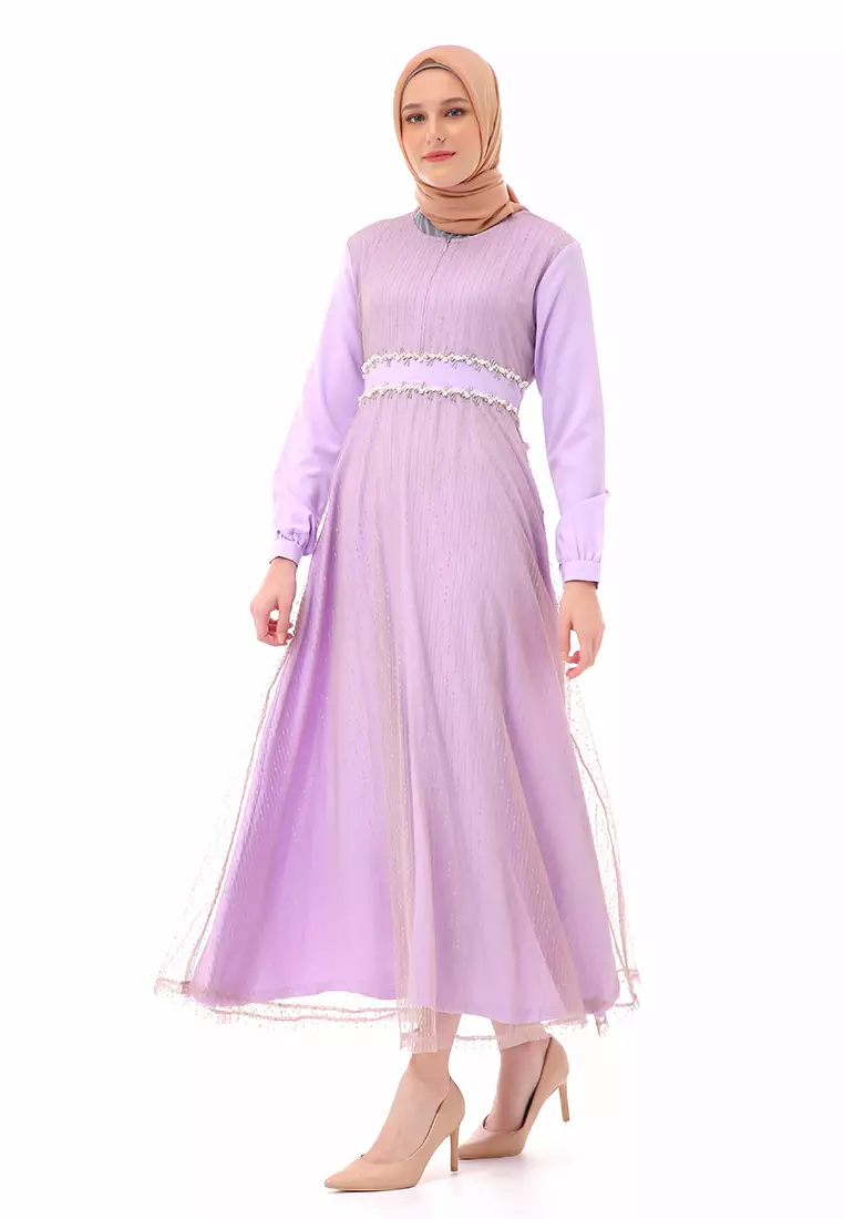 Oriza Long Dress Wanita High Quality Premium - Lilac