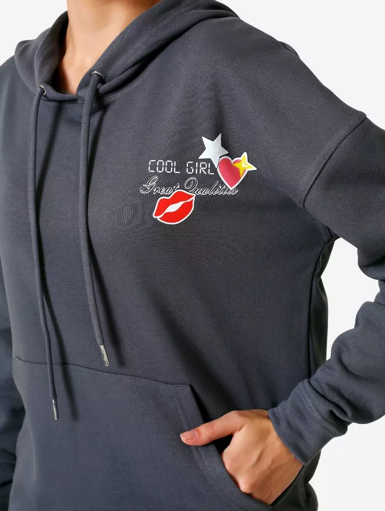 TONIQUE Wanita Katun Hoodie Regular Fit Graphic Hoodie Abu-abu KELLY women's regular fit cotton hoodie