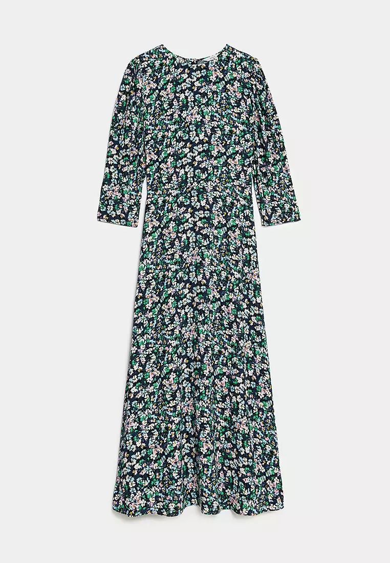 Floral Round Neck Midi Tea Dress