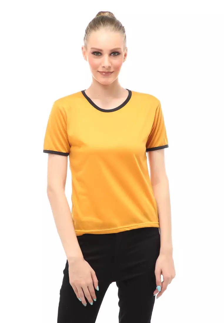 Kaos Oversize List Short Sleeves Design Simple Relaxed Fit - Mustard
