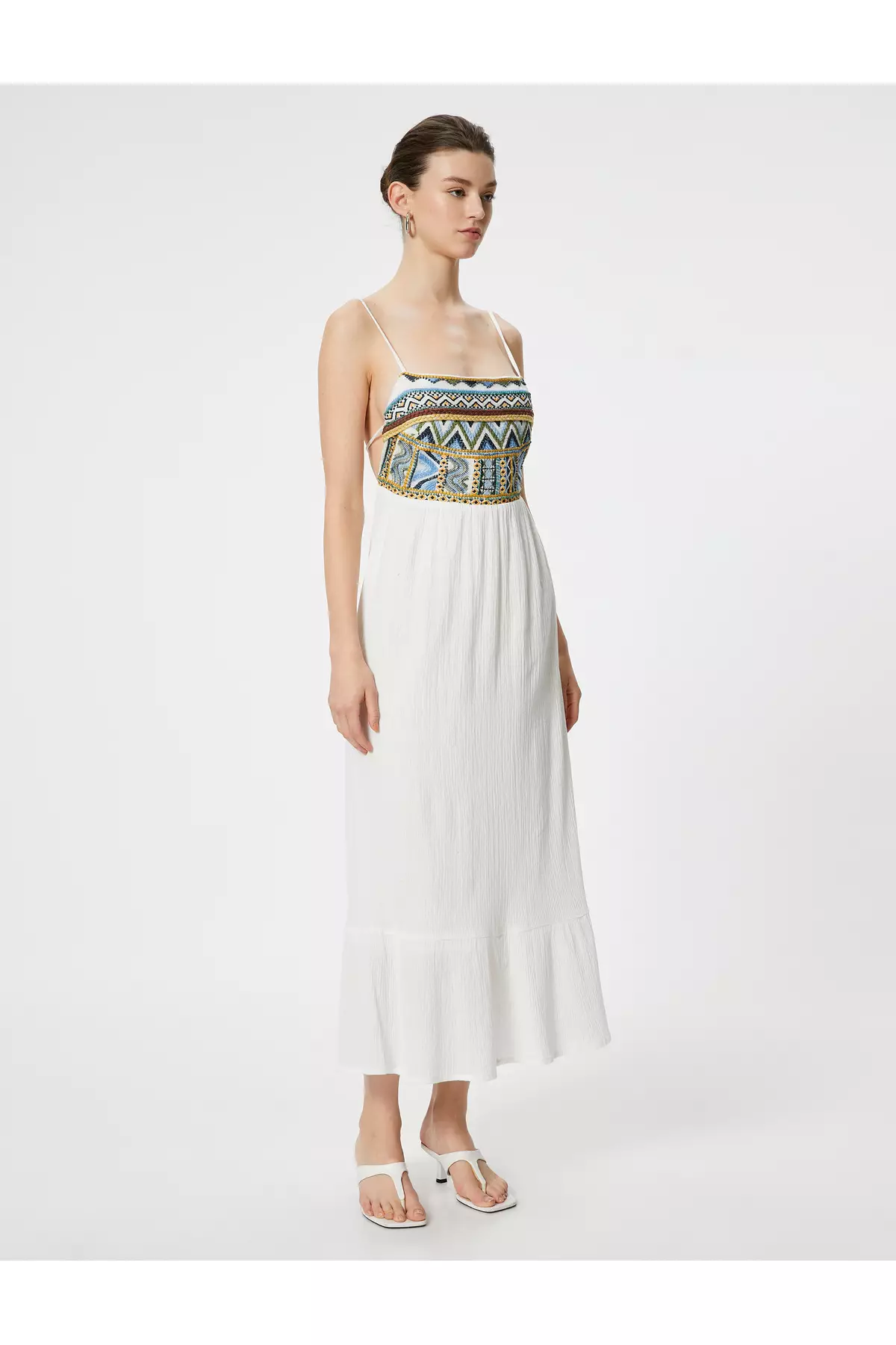 Strap Dress Textured Square Neck Cotton