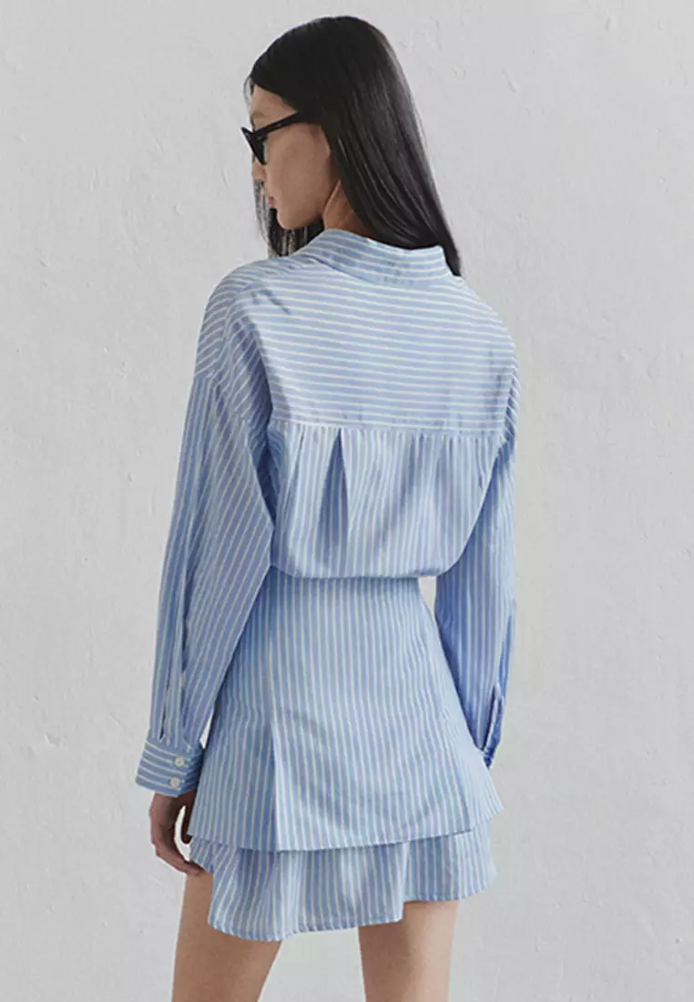 Limited Edition Blue Striped Shirt Detailed Mini Woven Dress TWOSS25EL00522