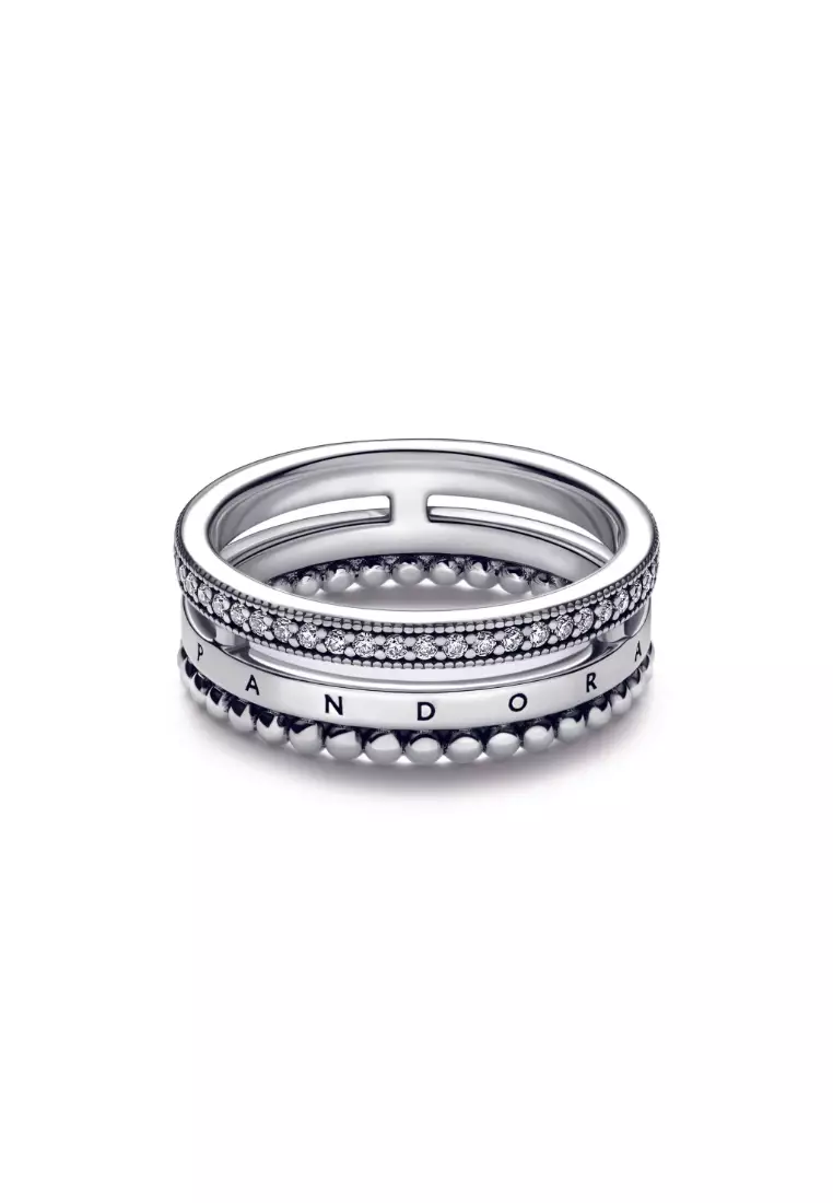 Signature Logo Pavé & Beads Ring