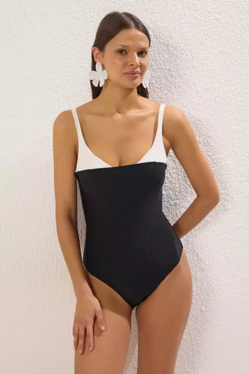 Black Balconette Color Block Regular Swimsuit TBESS25MA00012