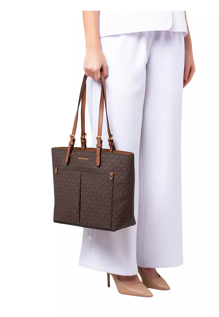 Buy Michael Kors Jet Set Medium Logo Pocket Tote Bag Brown/Brown