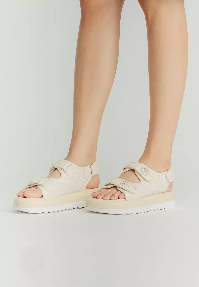 Discount on Love, Ara  shoes - SKU: Beige Thick Strap Wavy Sole Flat Sandals