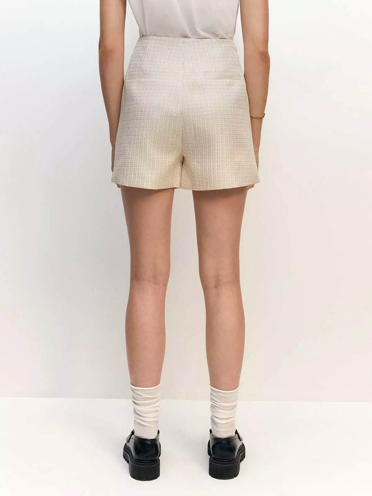 High Waist Tweed Shorts - Cream