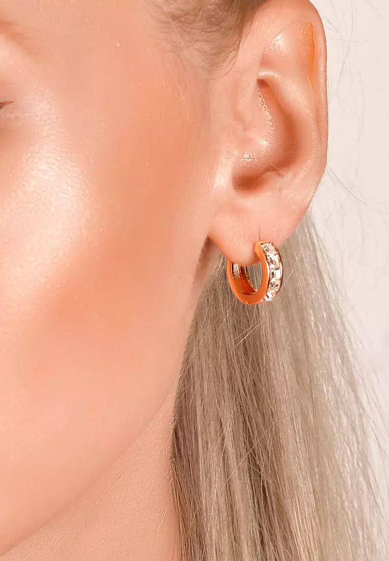 Huggie Earrings Embellished with SWAROVSKI® crystals-Rose Gold/Clear