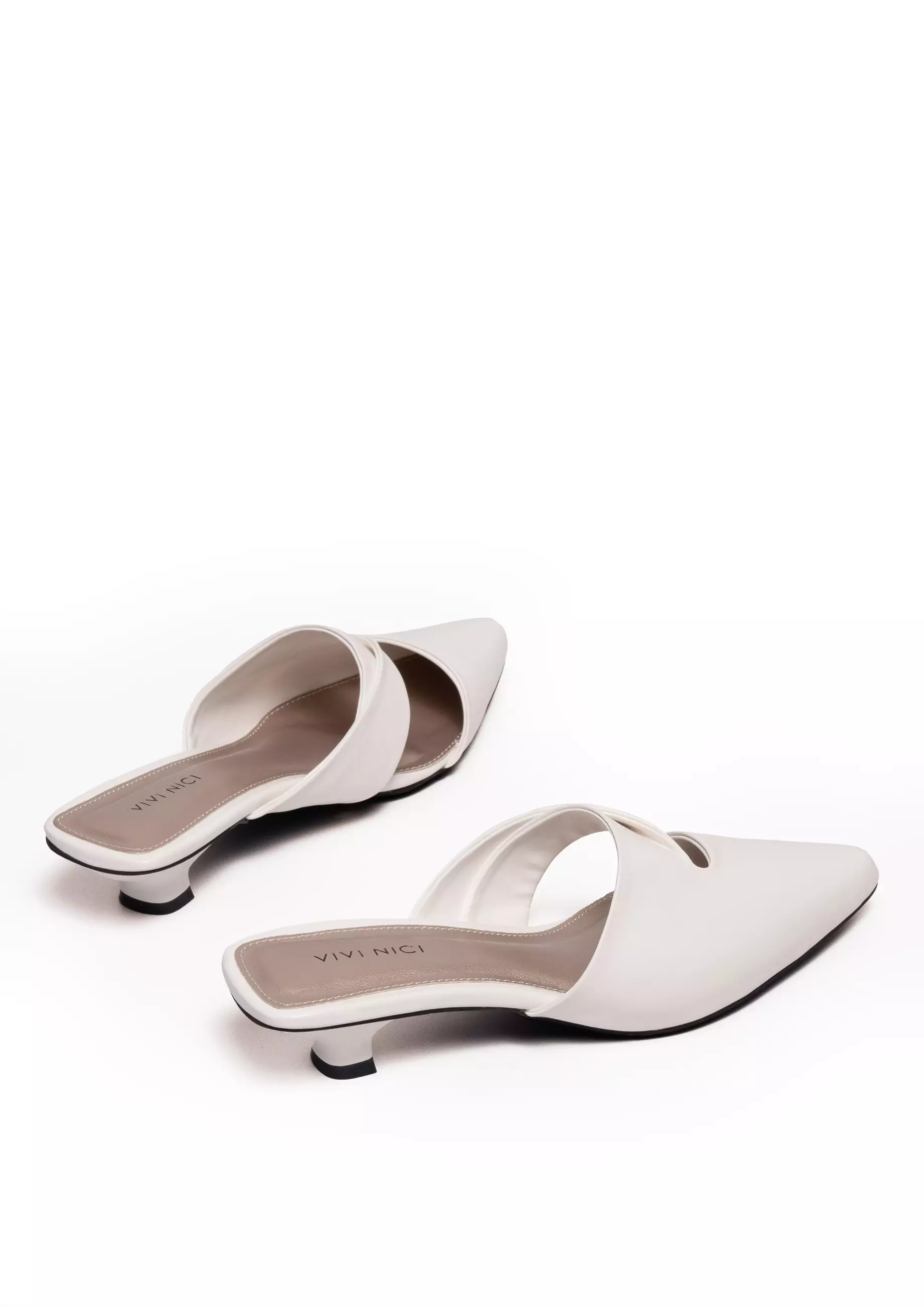 VIVI NICI - Carmen Sepatu Sandal Mules Wanita Hak 3 Cm Clean White