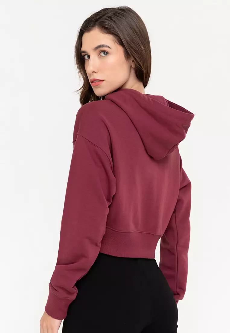 Maroon crop top new arrivals hoodie