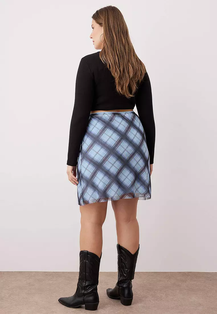 Teen Plaid Patterned Knitted Plus Size Skirt