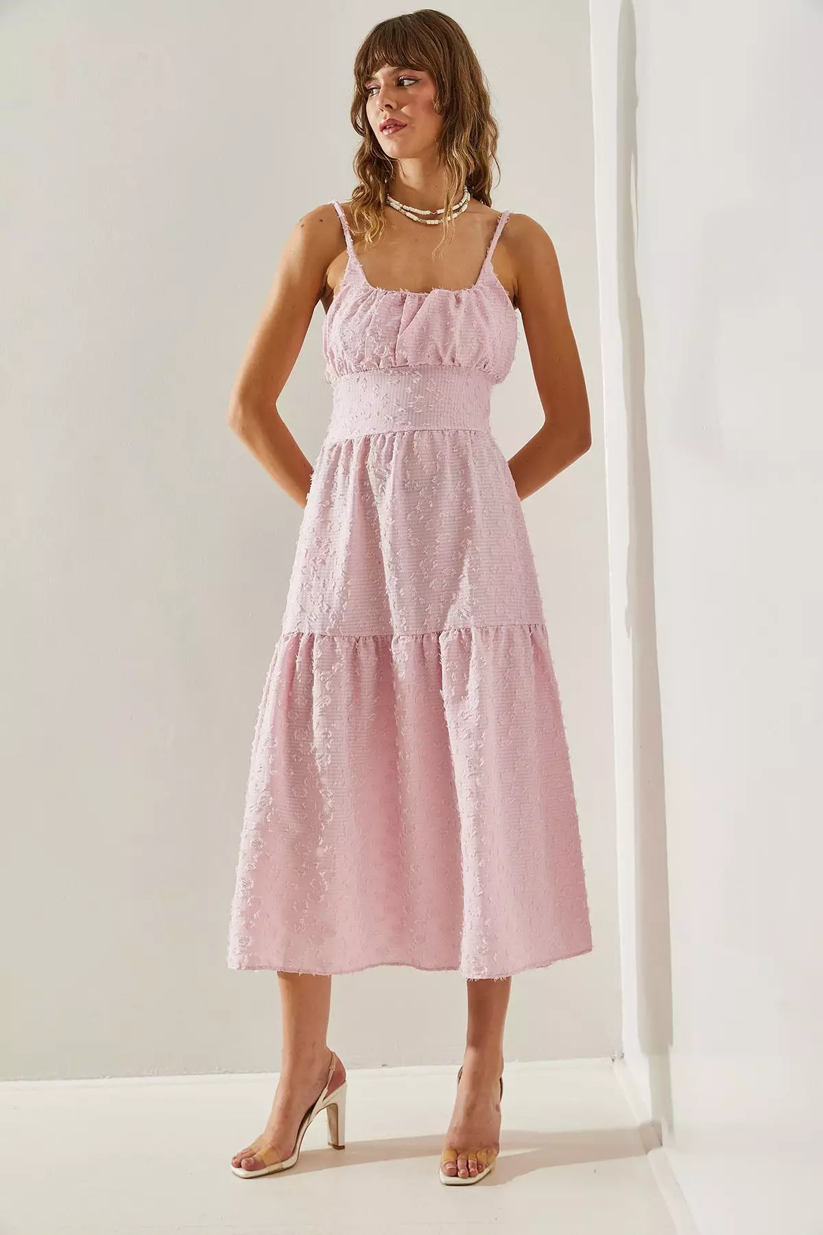 Women's Thin Printed Strap Layered Woven 5616 Dress 60251366