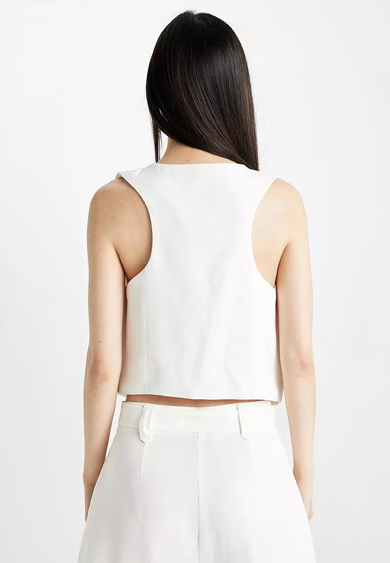V Neck Linen Blend Vest