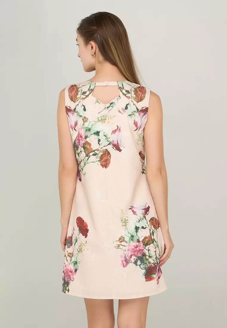 Kaia Floral Print Dress in Jacquard Fabric
