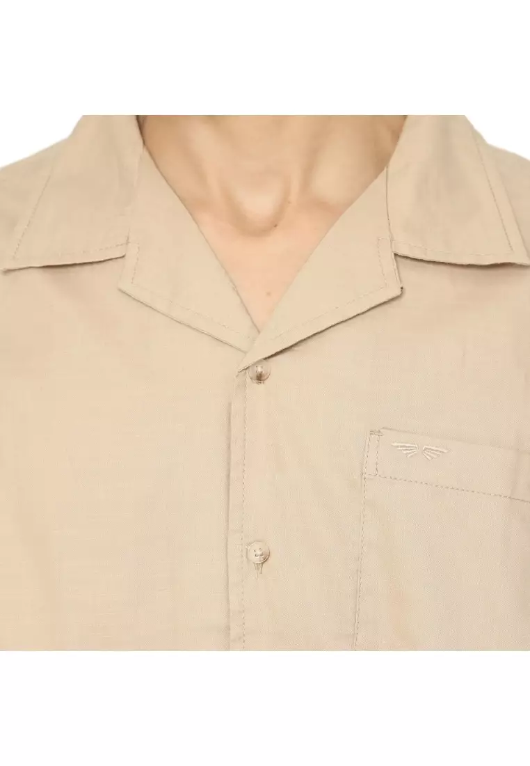 RBJ Kemeja Polos Cotton Slub Krah Hawaii Khaky Muda Regular Fit Pria