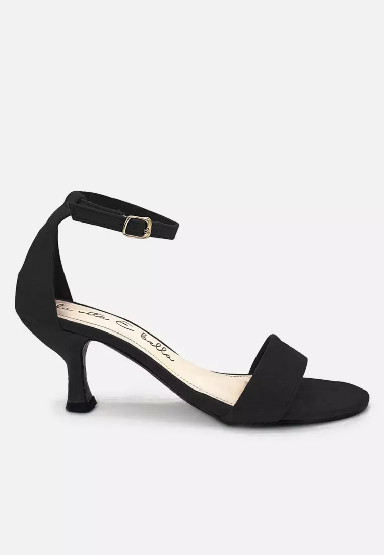 Blanche Sandal Ankle Strap Kitten Heels Suede Velvet