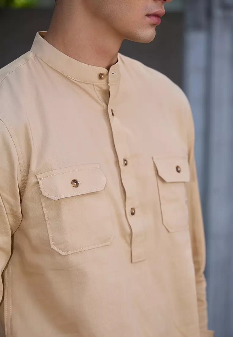 Kemeja koko Collarless shirt OXCON GHAISAN Cream