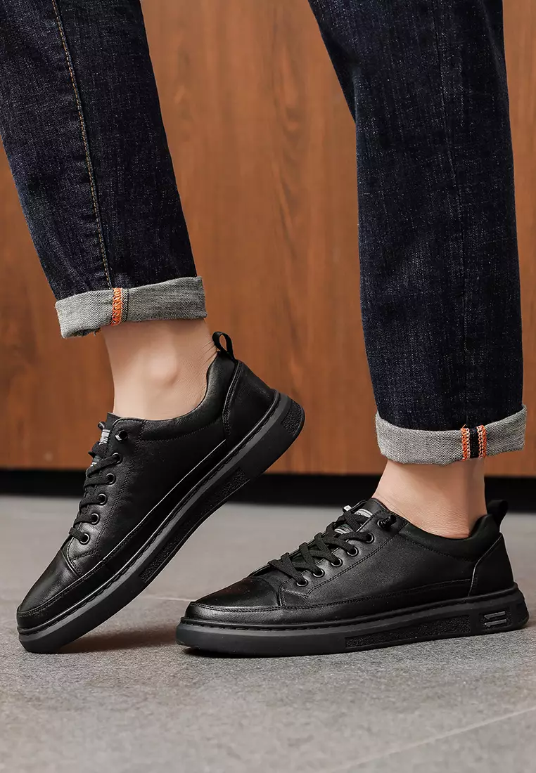 Grain Leather Lace Up Sneakers MK808-1