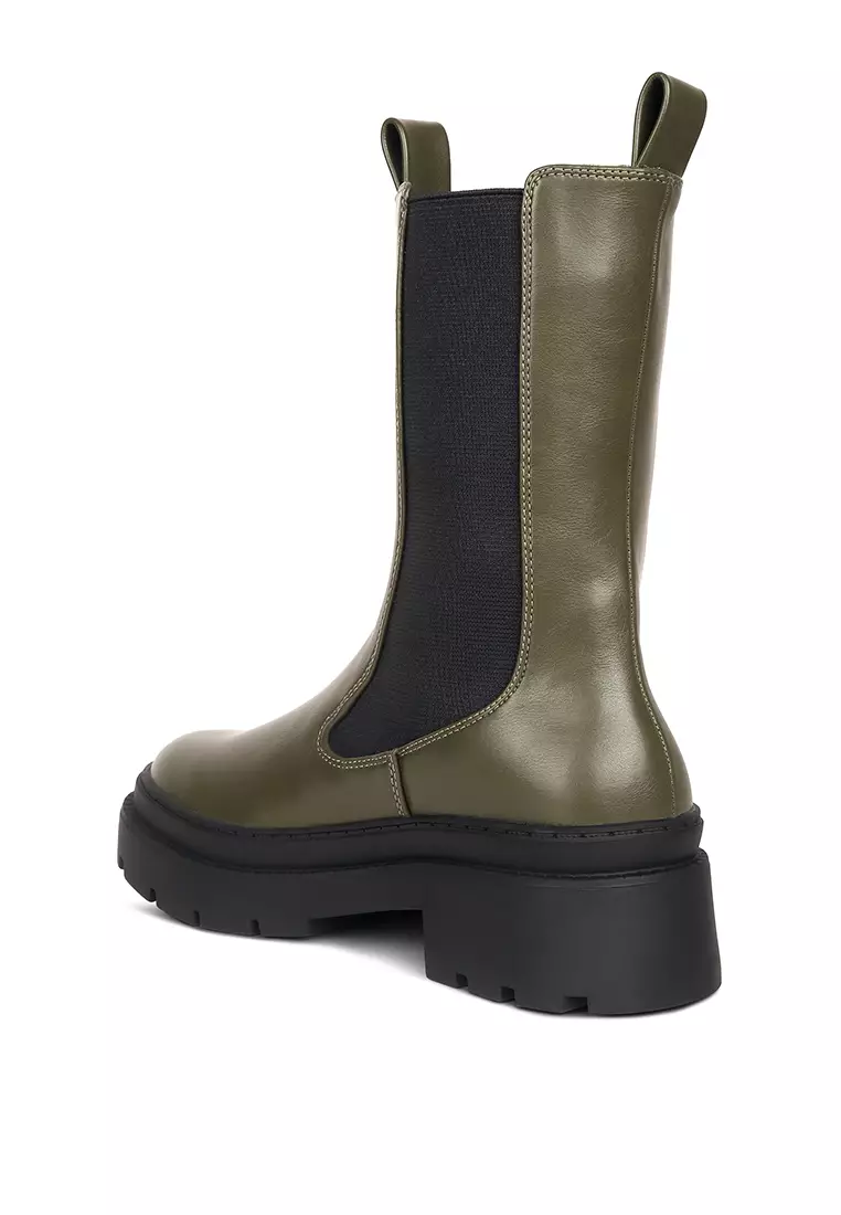 Sepatu Lug Sole Gussets Elastis Zaitun